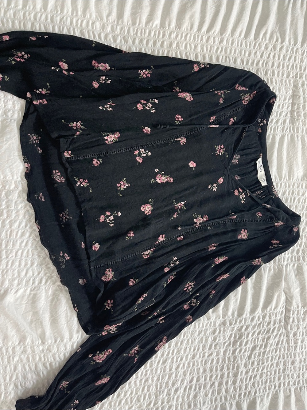 Hollister Black V-Neck Top with Pink Floral Print